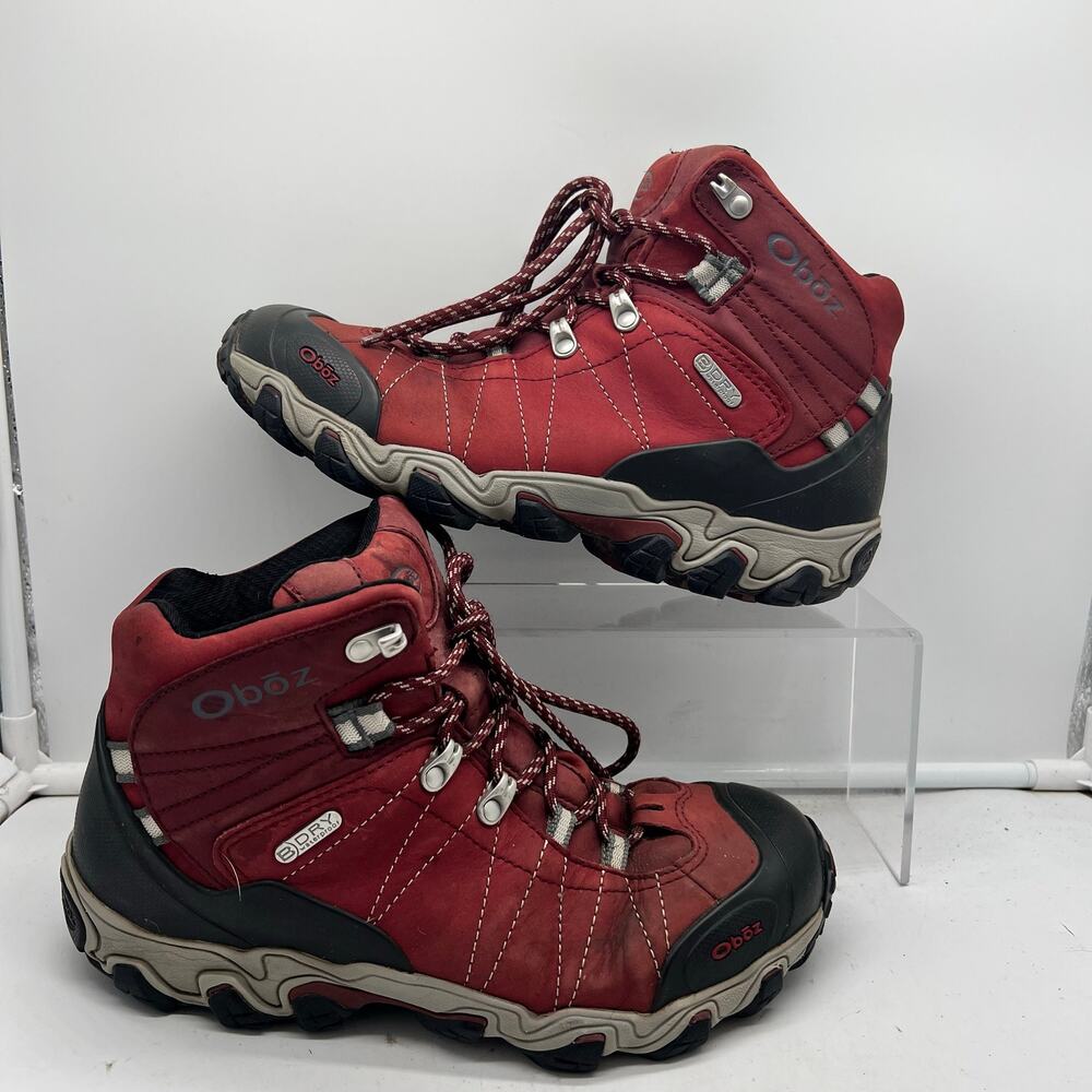 OBOZ Bridger Mid Hiking Boots Womens 9.5 Red Leather Waterproof